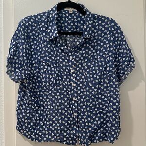 J.O.A. Blue Shirt with White Heart Pattern